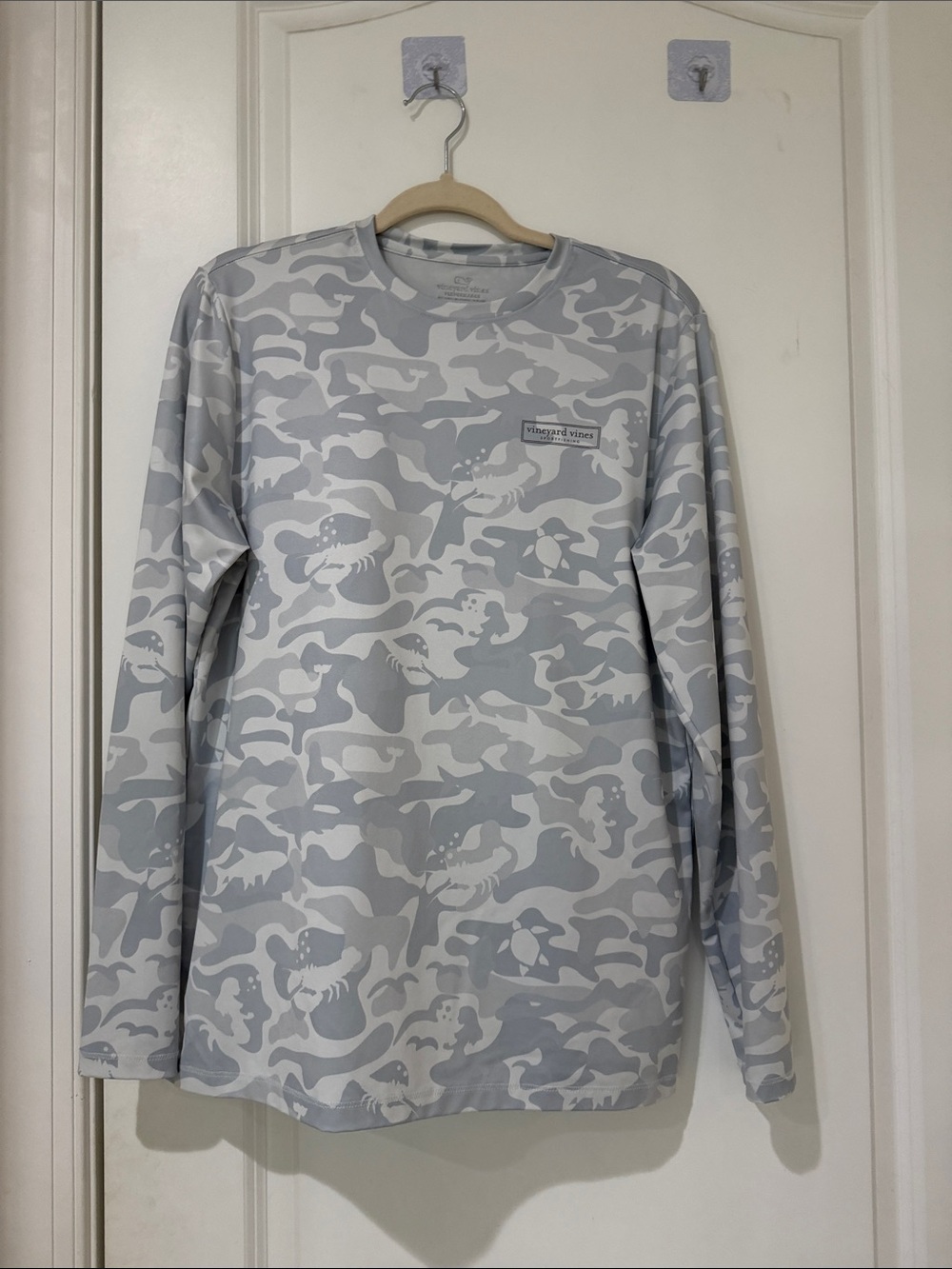 Vineyard Vines Light Gray & White Camo Shark Long Sleeve Tee